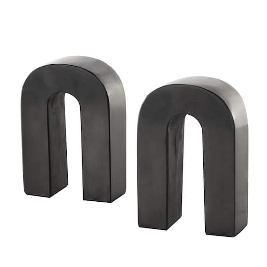 6" Black Marble Minimalistic Arched Decorative Bookends, 2ct.